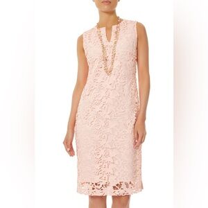 Ming Wang Delicate Floral Lace Sheath Dress in Peach Size XL New!